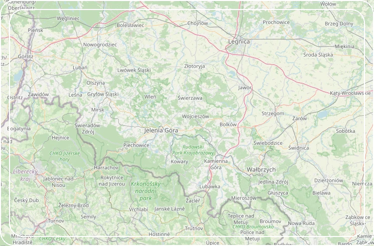 Mapa regionu Jelonki z zaznaczonymi miejscowościami